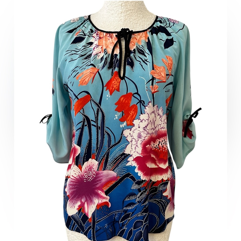 Yumi Kim Blue and Red Floral Blouse